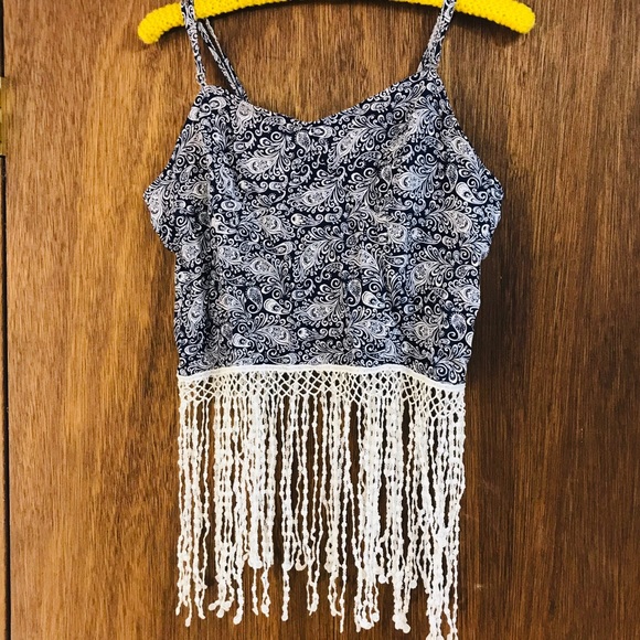 It’s Pink Tops - It’s Pink navy blue white fringe tank top cami XL